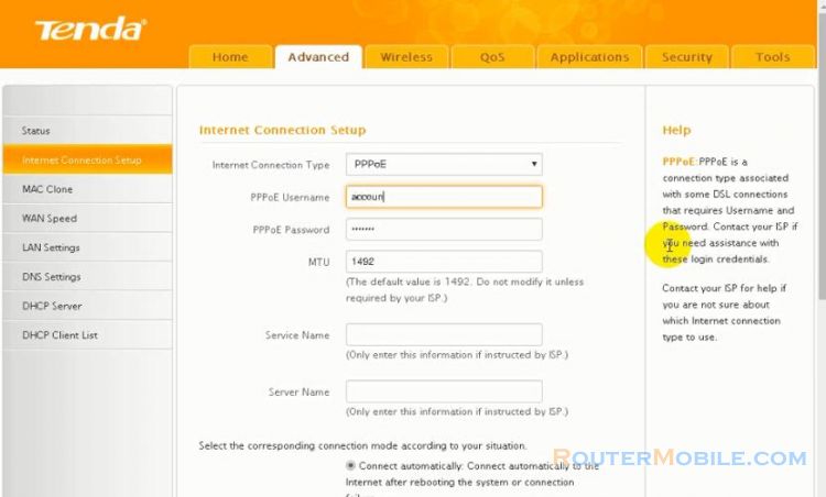 How to Configure PPPoE Connection in Tenda FH303 Router 192.168.0.1