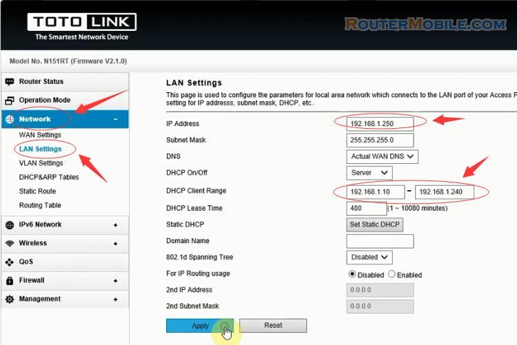Setup bridge with AP on the TOTOLINK Wireless router