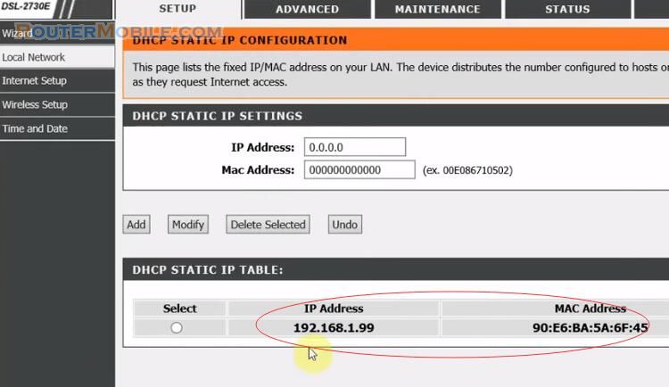 DHCP Static IP Configuration On D-Link router