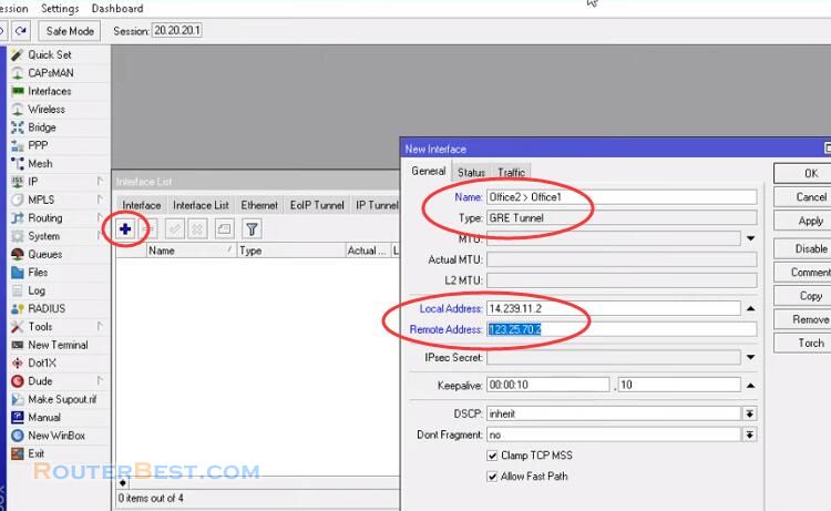 Connect 2 Mikrotik routers over Internet with GRE Tunnel